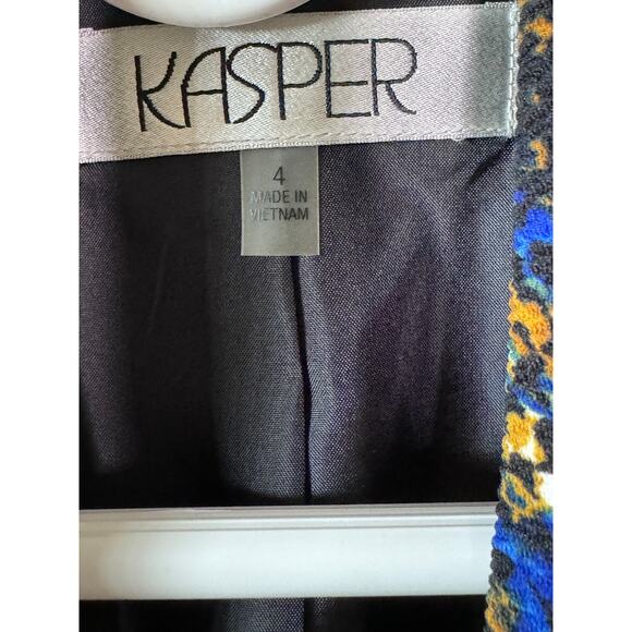 Kasper Womens Gold Black Blue Abstract Pattern Blazer Sie: 4 - Picture 2 of 3